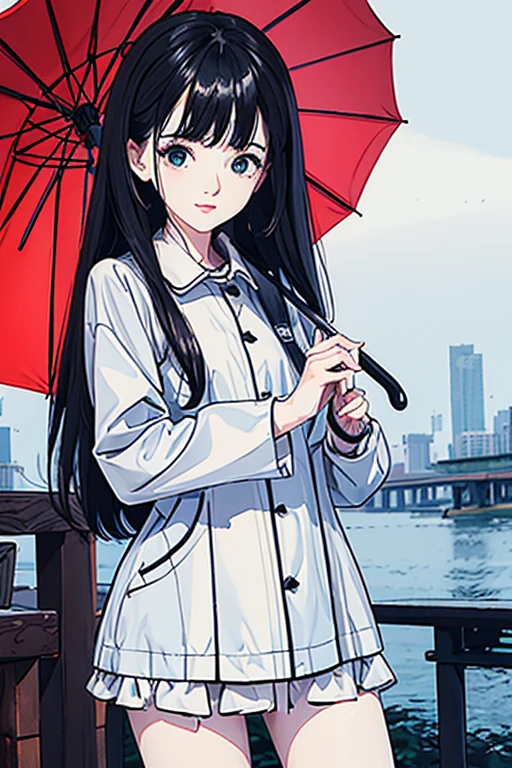 high quality、masterpiece、High sensitivity、One Woman、Wet day、umbrella、Raincoat、Thin thighs、