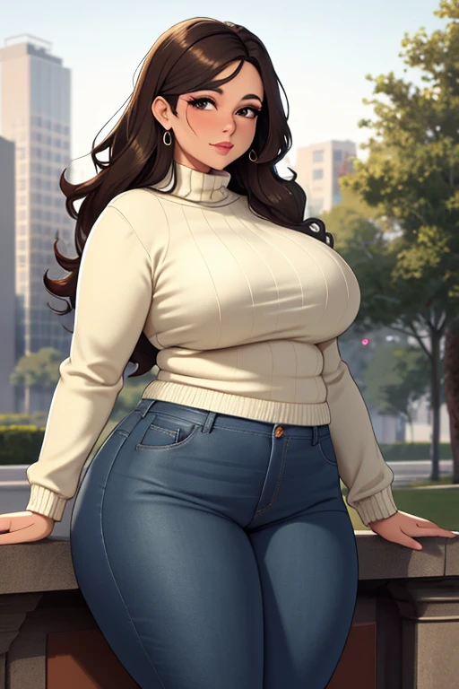 (masterpiece), (best quality), (detailed), (high res), chubby latina girl, tortita, curvy body, bell bottom jeans, teen girl, slightly chubby, gracious face, sweater 