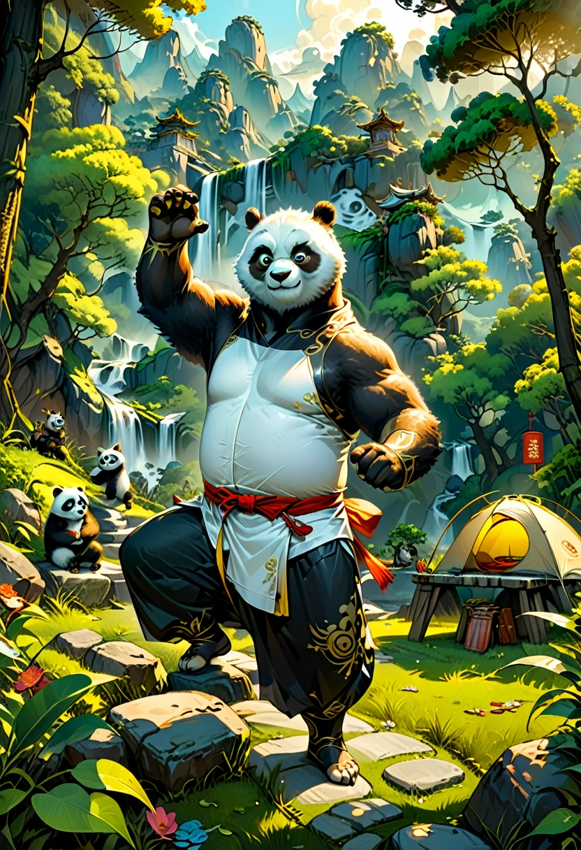 Outdoor Camping, Kung Fu Panda, (masterpiece, best quality, Professional, perfect composition, very aesthetic, absurdres, ultra-detailed, intricate details:1.3)