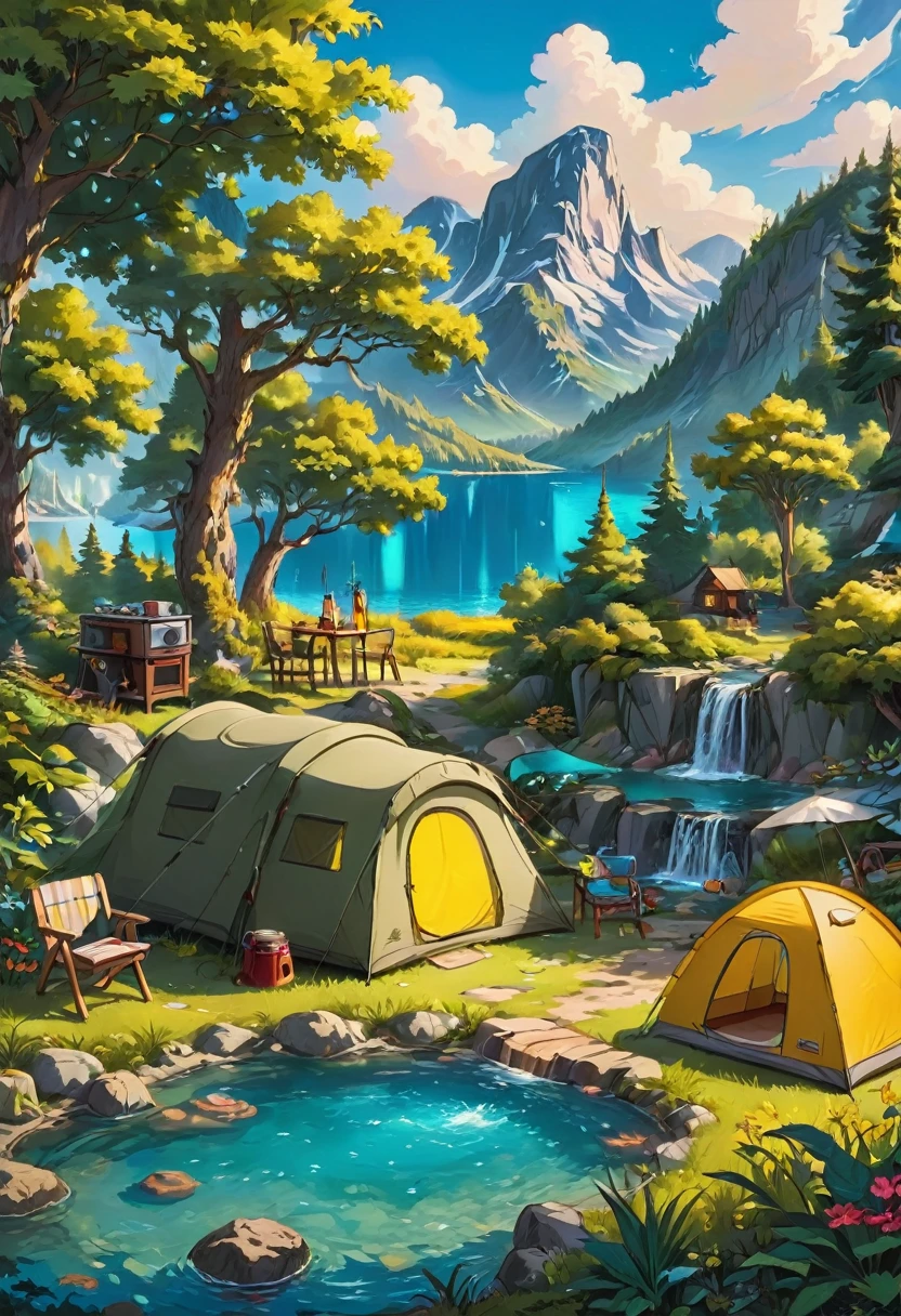 Outdoor Camping, by Bart Simpson, best quality, masterpiece, very aesthetic, perfect composition, intricate details, ultra-detailed