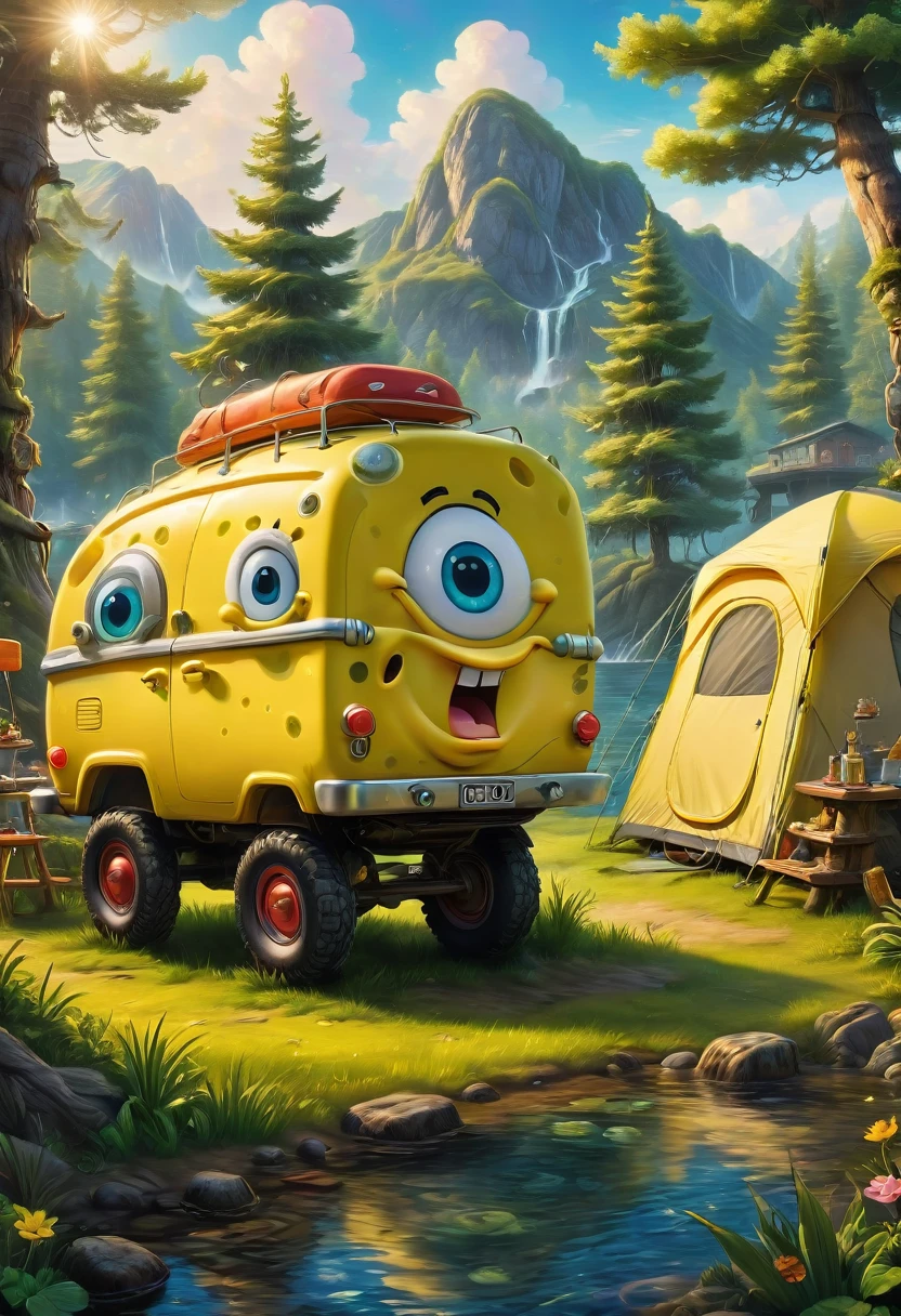 Outdoor Camping, by SpongeBob SquarePants, best quality, masterpiece, very aesthetic, perfect composition, intricate details, ultra-detailed