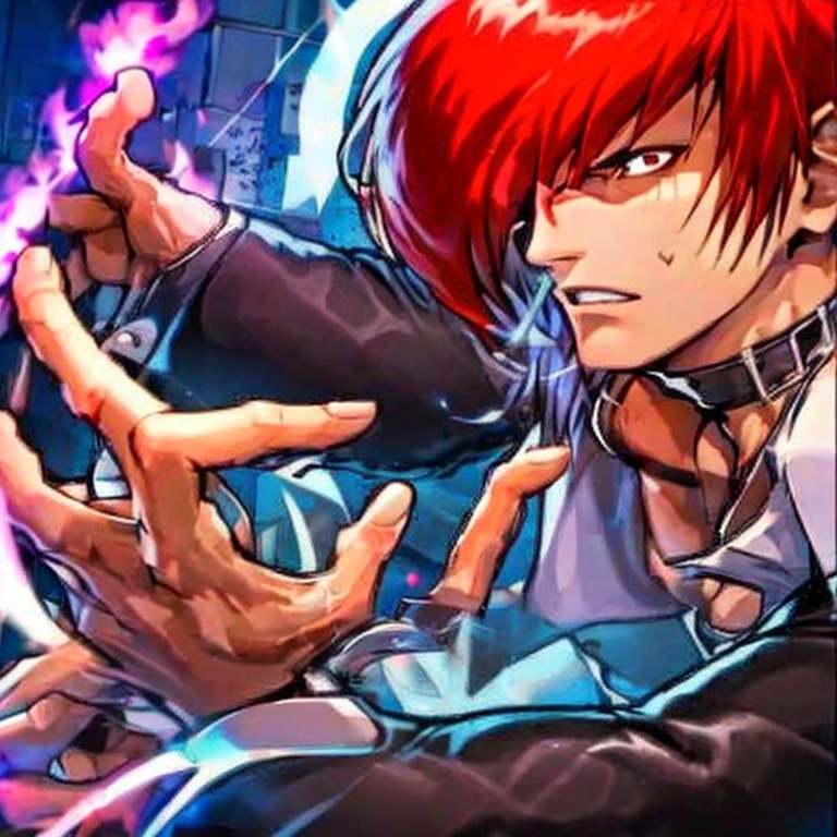 (Perfect details,masterpiece, Good details),(良い照明 Perfect details, Perfect eye details, Perfect anatomy details,(Iori Yagami, King of Fighters,), Iori Yagami, KOF,(original design：Yagami-an,),A perfect move with no mistakes, エラーのないPerfect details, Excellent anatomical details, Redhead,Sharp Eye