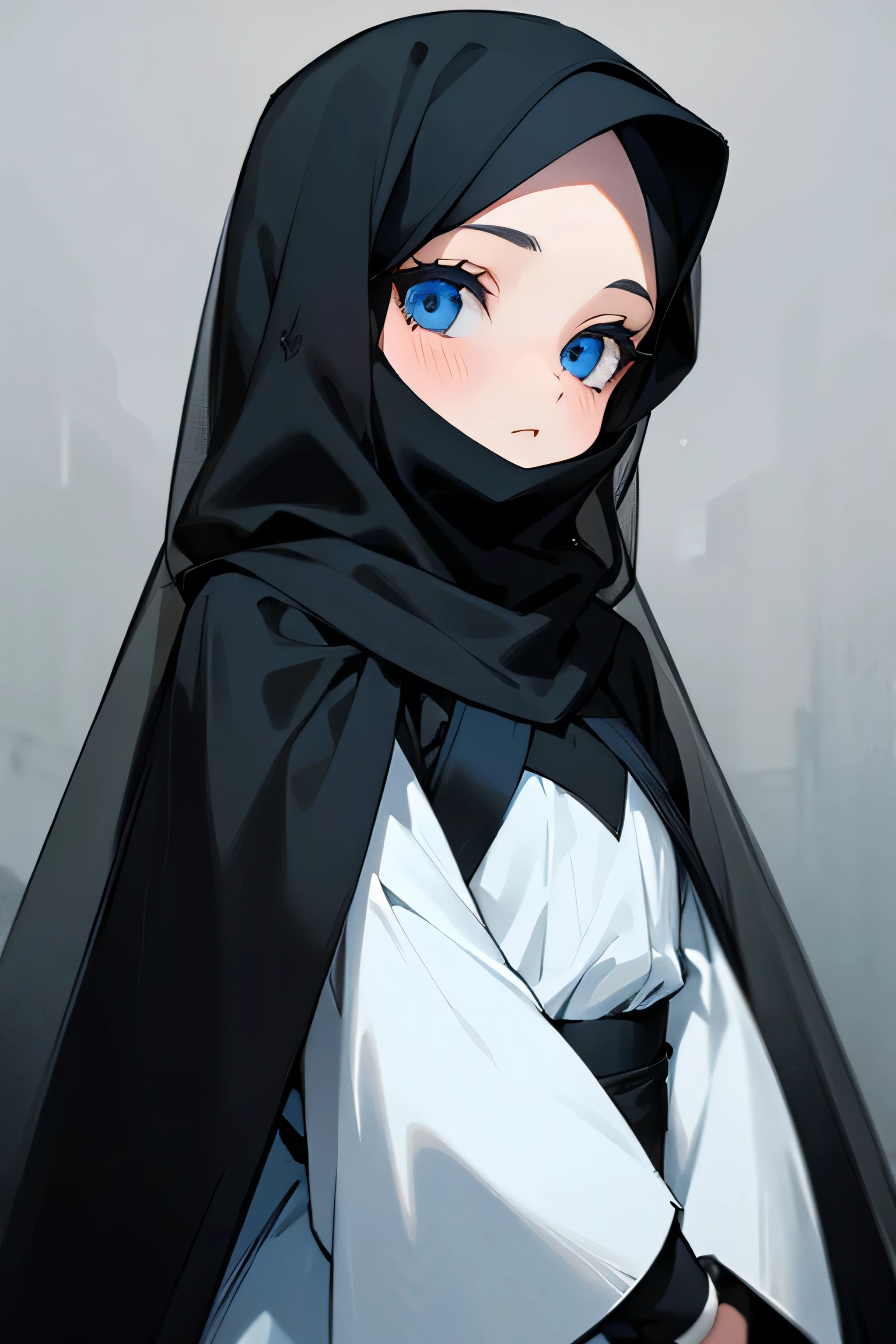 Muslim girl wearing black hijab black veil modest clothes, blue eyes, 5k,pro