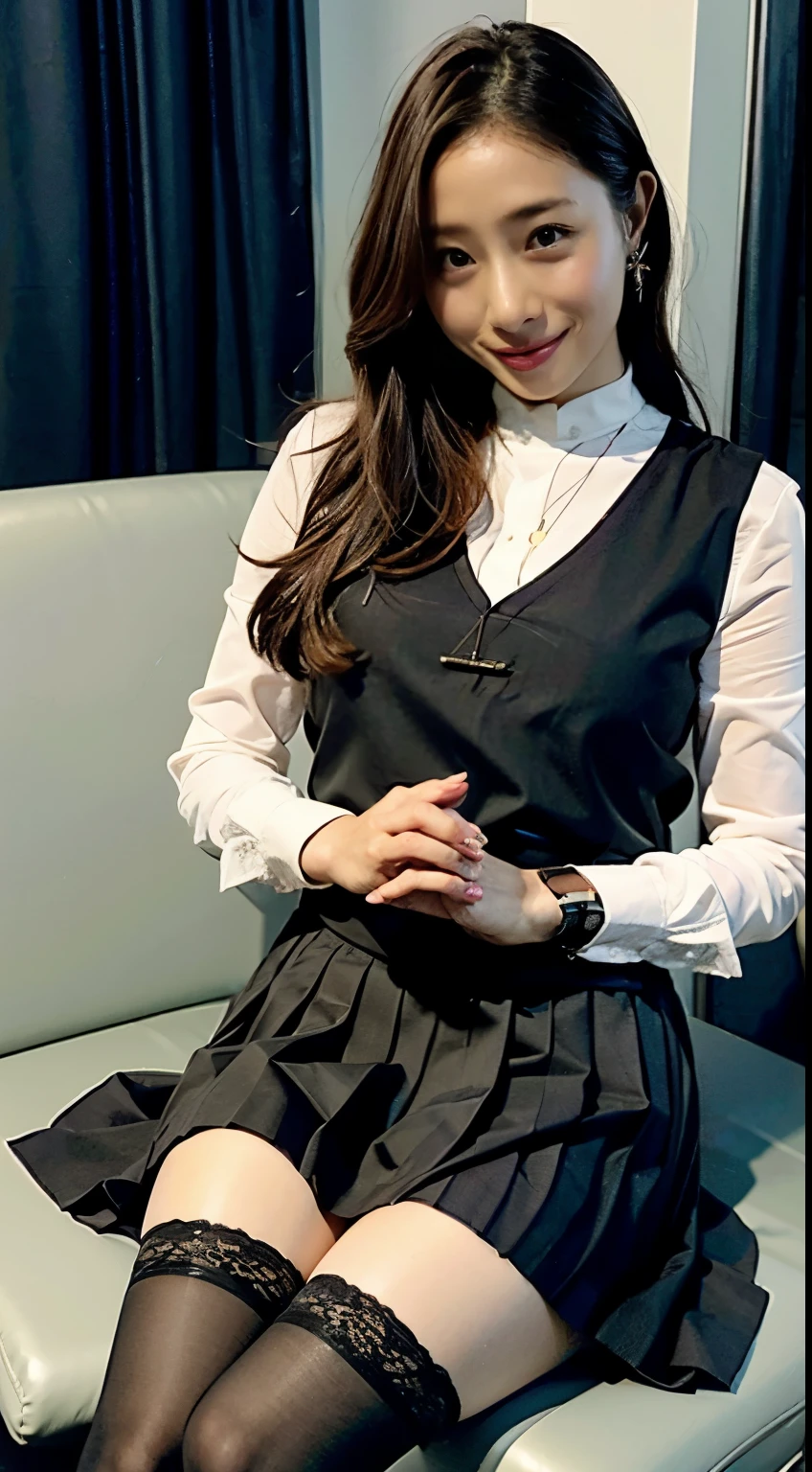((highest quality)), ((masterpiece)), (be familiar with), 1girl, middle hair, bangs,black hair,black eye,white blouse, Blue and black plaid skirt, ((panty shot))