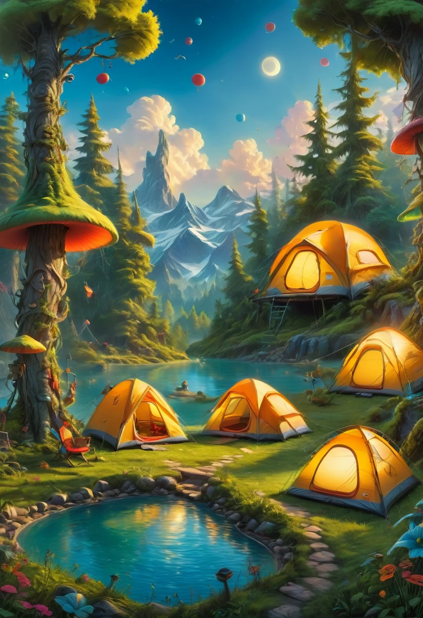 Outdoor Camping, by dr seuss, best quality, masterpiece, very aesthetic, perfect composition, intricate details, ultra-detailed