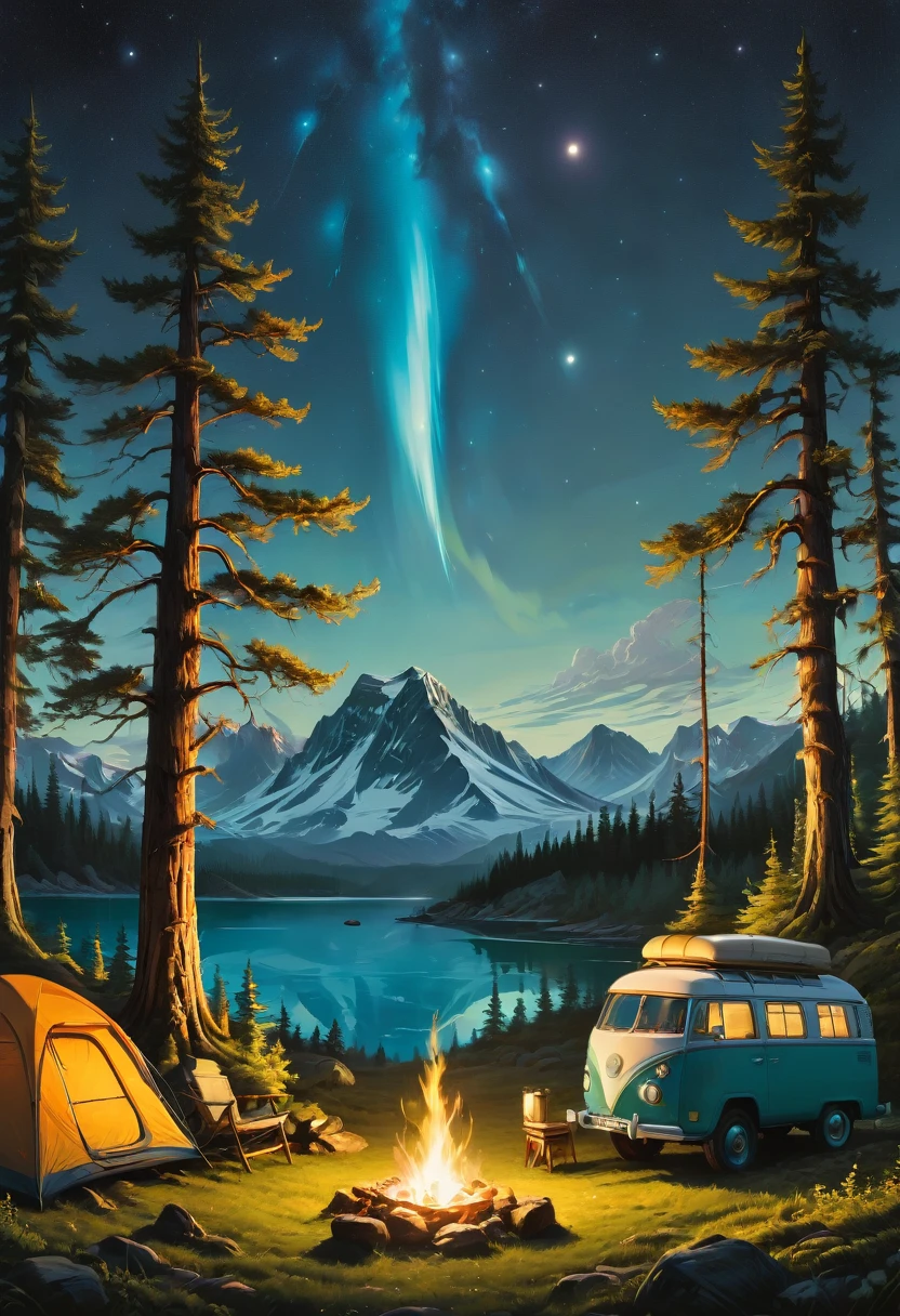 Outdoor Camping, by Oliver Jeffers, best quality, masterpiece, very aesthetic, perfect composition, intricate details, ultra-detailed