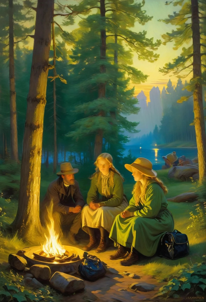Outdoor Camping, by Anna Ancher, best quality, masterpiece, very aesthetic, perfect composition, intricate details, ultra-detailed