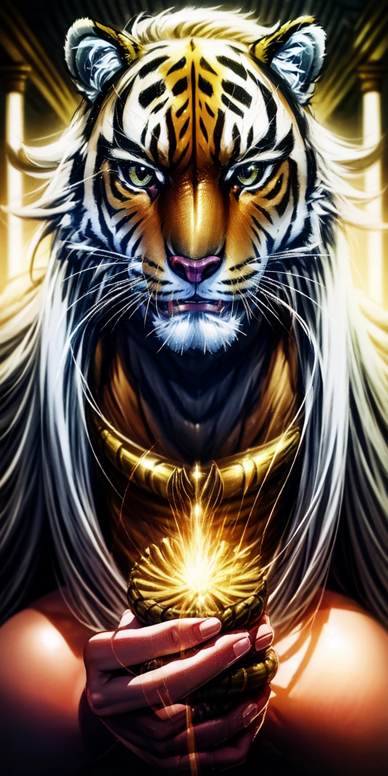 (best quality,4k,8k,highres,masterpiece:1.2),ultra-detailed,(realistic,photorealistic,photo-realistic:1.37),HDR,UHD,studio lighting,ultra-fine painting,sharp focus,physically-based rendering,extreme detail description,professional,vivid colors,bokeh,portraits,luxury,beautiful age girl,beautiful detailed eyes,beautiful detailed lips,extremely detailed eyes and face,long eyelashes,straight hair,luxurious clothes,fashionable outfit,strong and fit body,strong posture,passionate expression,happy face expression,sexy pose,detailed body,detailed hands,detailed face,expressive eyes,delicate facial features,soft skin,tigergirl theme,silver-white hair resembling tiger stripes,white tiger-inspired outfit,intricate details on the clothing,tiger-themed accessories,confident and powerful stance,intense gaze,proud and graceful movements,dynamic composition,rich color palette,romantic lighting,exquisite painting style,meticulous brushwork,emotional depth,dreamlike atmosphere,surreal elements