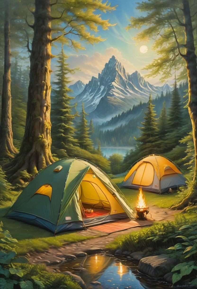 Outdoor Camping, by Angela Barrett, best quality, masterpiece, very aesthetic, perfect composition, intricate details, ultra-detailed