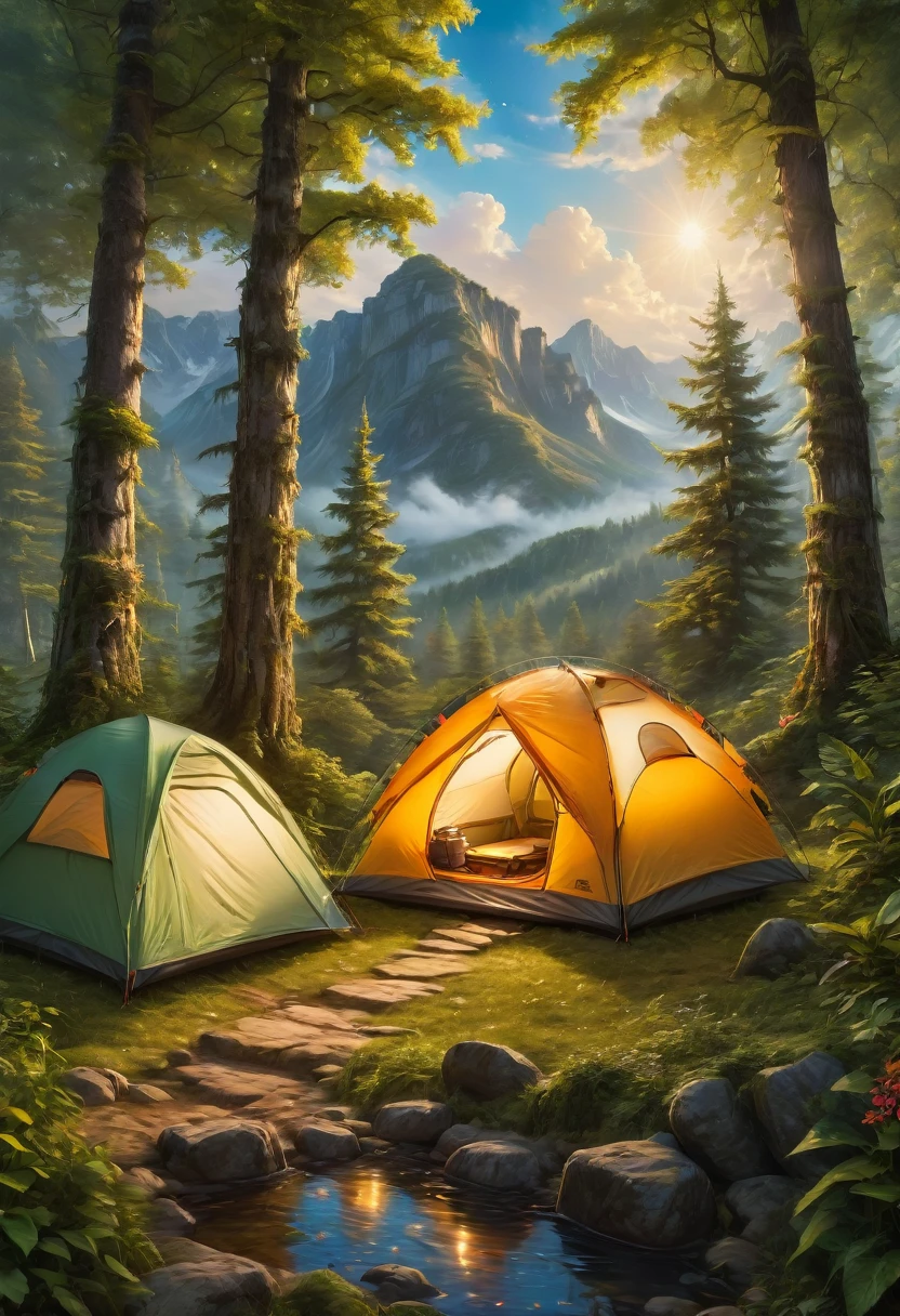 Outdoor Camping, by Lilia Alvarado, best quality, masterpiece, very aesthetic, perfect composition, intricate details, ultra-detailed