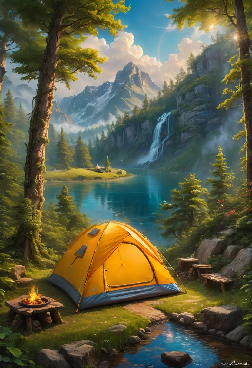 Outdoor Camping, by Lilia Alvarado, best quality, masterpiece, very aesthetic, perfect composition, intricate details, ultra-detailed