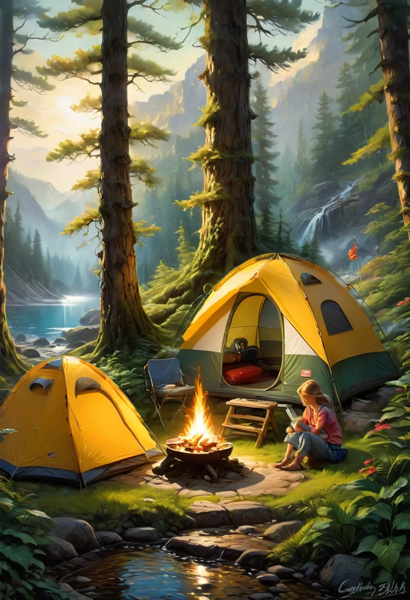 Outdoor Camping, by Carolyn Blish, best quality, masterpiece, very aesthetic, perfect composition, intricate details, ultra-detailed