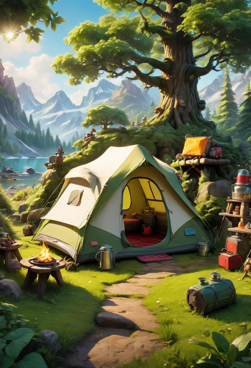 Outdoor Camping, by Aardman Animations, best quality, masterpiece, very aesthetic, perfect composition, intricate details, ultra-detailed
