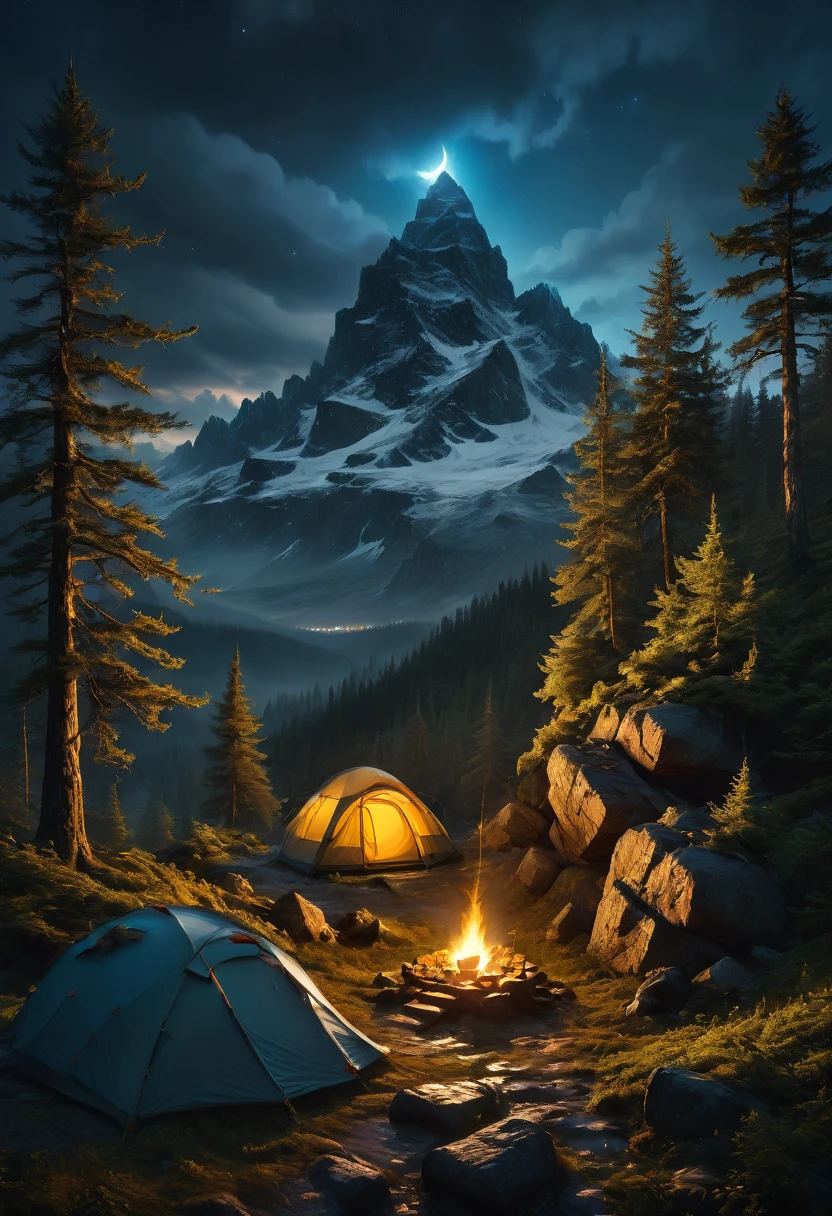 Outdoor Camping, by Michal Karcz, best quality, masterpiece, very aesthetic, perfect composition, intricate details, ultra-detailed
