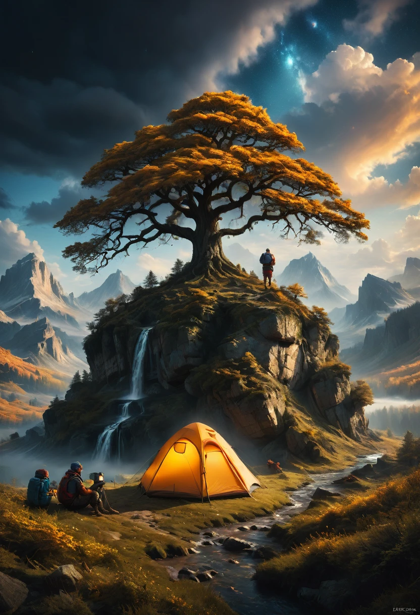 Outdoor Camping, by Michal Karcz, best quality, masterpiece, very aesthetic, perfect composition, intricate details, ultra-detailed