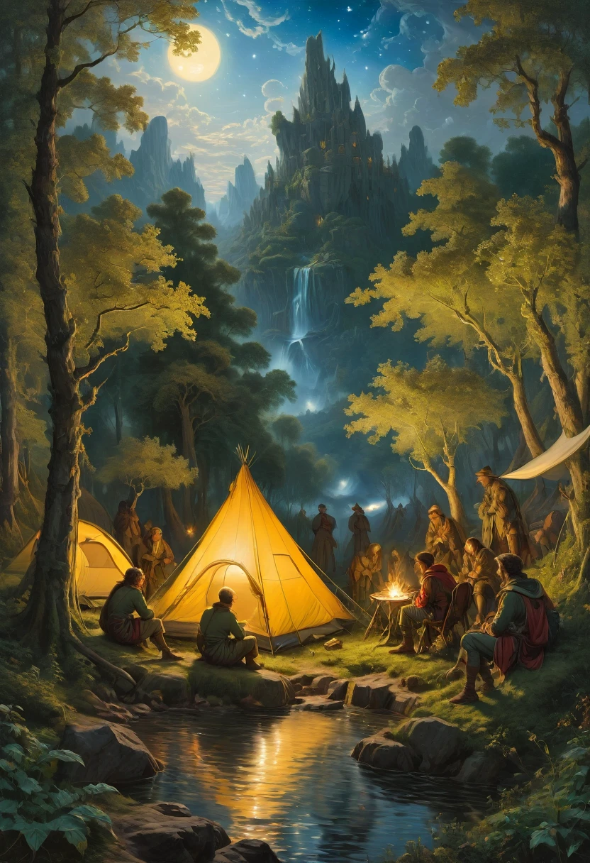 Outdoor Camping, by Gustave Doré, best quality, masterpiece, very aesthetic, perfect composition, intricate details, ultra-detailed