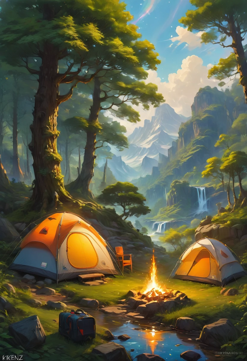 Outdoor Camping, by Krenz Cushart, best quality, masterpiece, very aesthetic, perfect composition, intricate details, ultra-detailed