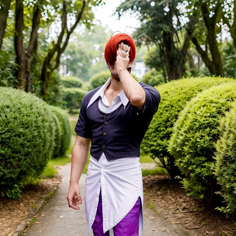 Iorikov,One boy,Hair on one eye,Redhead,short hair,Purple Fire,Fantasy World,isekai,forest,