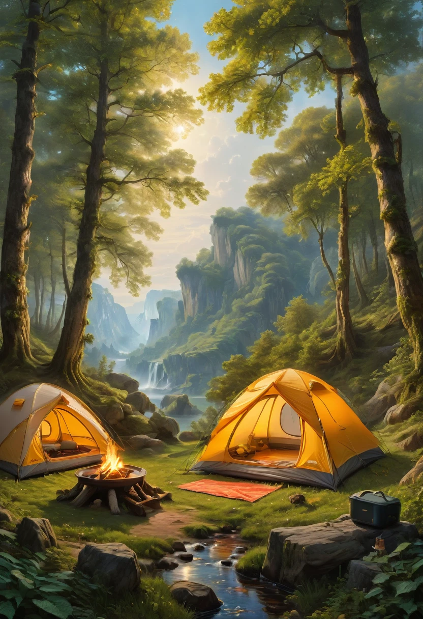 Outdoor Camping, by Adélaïde Labille-Guiard, best quality, masterpiece, very aesthetic, perfect composition, intricate details, ultra-detailed
