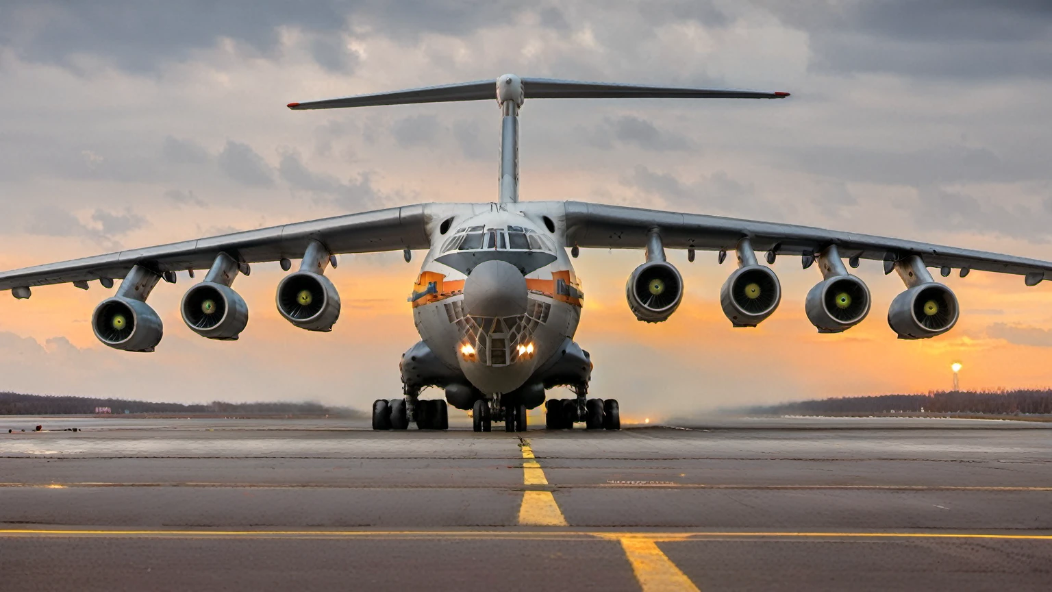 il_76 standing on runway, close up 