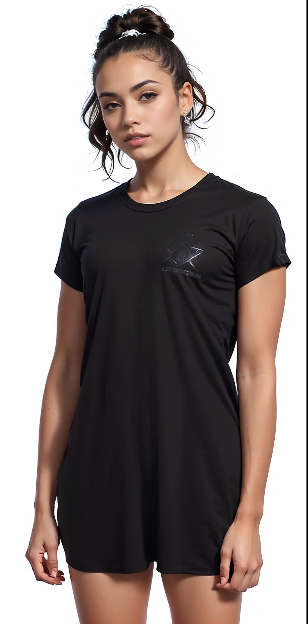 uma mulher de short preto e blusa preta, wearing a black Camiseta, camisa preta underneath armor, Manga curta, camisa preta, vestindo uma camiseta preta, texturizado preto, vestindo camiseta preta, vestindo uma camiseta muscular, camiseta, Camiseta, vista superior e lateral, trend in r/technological clothing, camiseta preta, vistas laterais frontais completas
