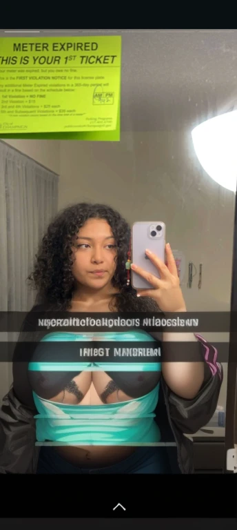 there is a woman taking a selfie in a mirror, greasy hair, frizzy hair, in her hair, messy curly hair, hair is the focus, her hair is in a pony tail, curly hair, a black man with long curly hair, her hair is white, text and a pale young woman, her face framed with curls, tessa thompson inspired, , huge tits , nothes, sexy, cute, imal clothes, thick, bbw, chubby stoh, thick nipples, nipple pi, large a hard nipples, piercing h shirt, nippd through shirt, busty, major clenaked, ripping through top, ing over sideoo tight, , extra wide hips, upper body zoom in, showing off huge , fat stomach, see through top, fat bbw, large areola showing, major cleavage, latina, down to stomach, w hips, sexyr body zoom, thick armg off , top half only, showing only upper, onl bra, showing off cleavage, naked, big showing, big tits out, no clothes