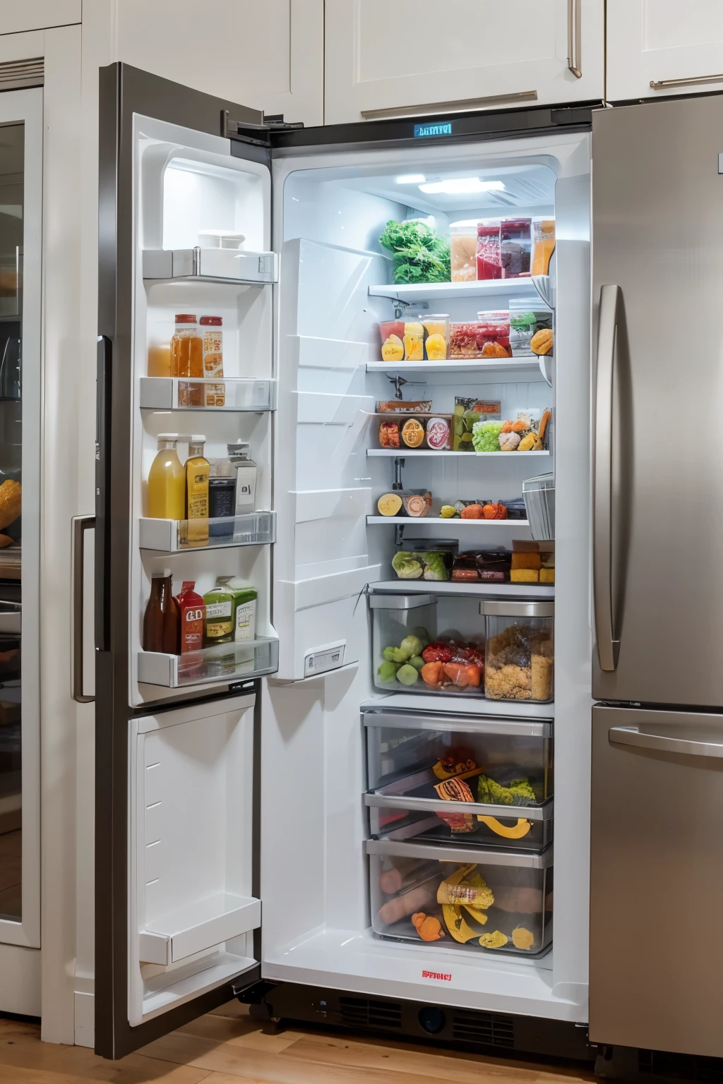smart refrigerator with food management. The refrigerator uses artificial intelligence and sensors to automatically monitor food quality, suggest recipes based on available ingredients and even make automatic requests for ingredients that are running low. Additionally, it could adjust the temperature and humidity in a personalized way for each compartment, ensuring food stays fresh for longer. The smart refrigerator also has an interactive touch screen on the door to facilitate interaction and integration with other smart home devices..