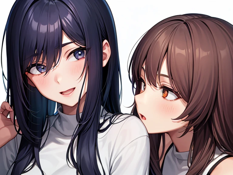 2girls,yuri,licking ear,upper body