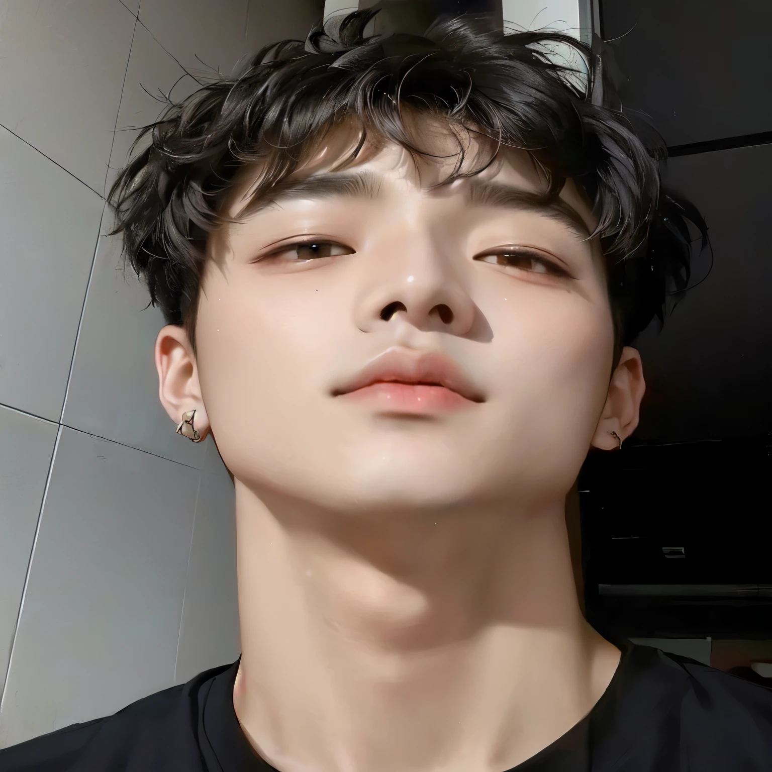 Un primer plano de un hombre con una camisa negra y una camisa negra, jinyoung shin, hombre surcoreano, pale korean adorable face, Hong June Hyung, yanjun chengt, hyung tae, cara perfecta y chico, hyung tae kim, cara ancha bien afeitada, foto de perfil en la cabeza, cai xukun, pintar ulzzang, kim taejin