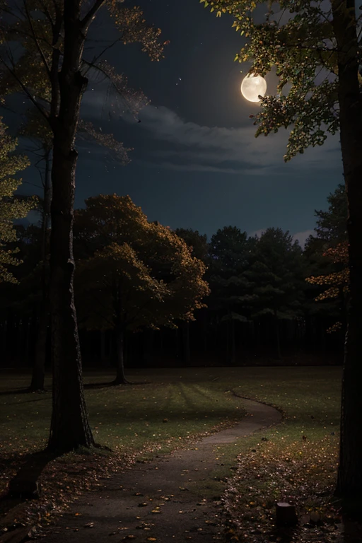 Autumn night forest, Moonlight, Mysterious Shadows