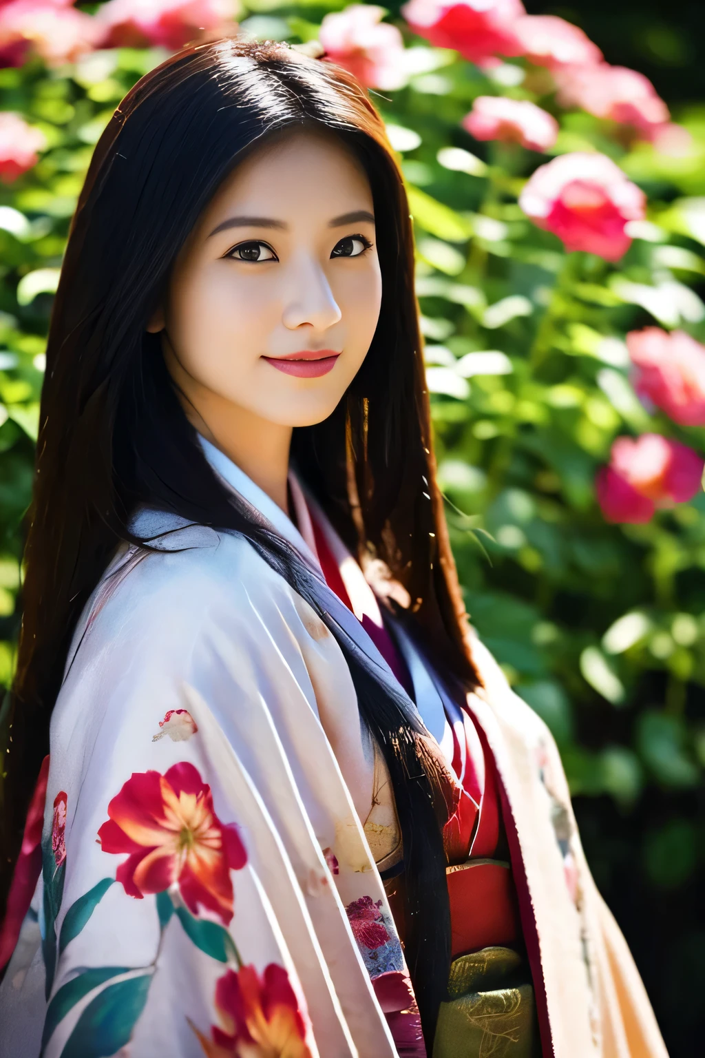 ((Tabletop:1.4, highest quality)), (Realistic photos:1.4),
((1 girl)), (Beautiful actress), (dream-like),
(超High resolution:1.2), Very delicate and beautiful, wonderful, Very detailed CG Unity 8k wallpaper, Very detailed, High resolution,
Soft Light, Beautiful detailed girl, Very detailedな目と顔, Beautiful and exquisite nose, Beautiful and exquisite,
(Impressionist portraits of beautiful women), juunihitoe, (Twelve-layered kimono), (Straight black hair), (Tie back long hair:1.4),
Cinema Lighting, Perfect Anatomy, Slender body, Cowboy Shot, Looking at the camera, Old-fashioned smile,
(Garden:1.3), (outdoor:1.3), (Daytime), (Lots of flowers々), (Impressionist painting-like light and color)
