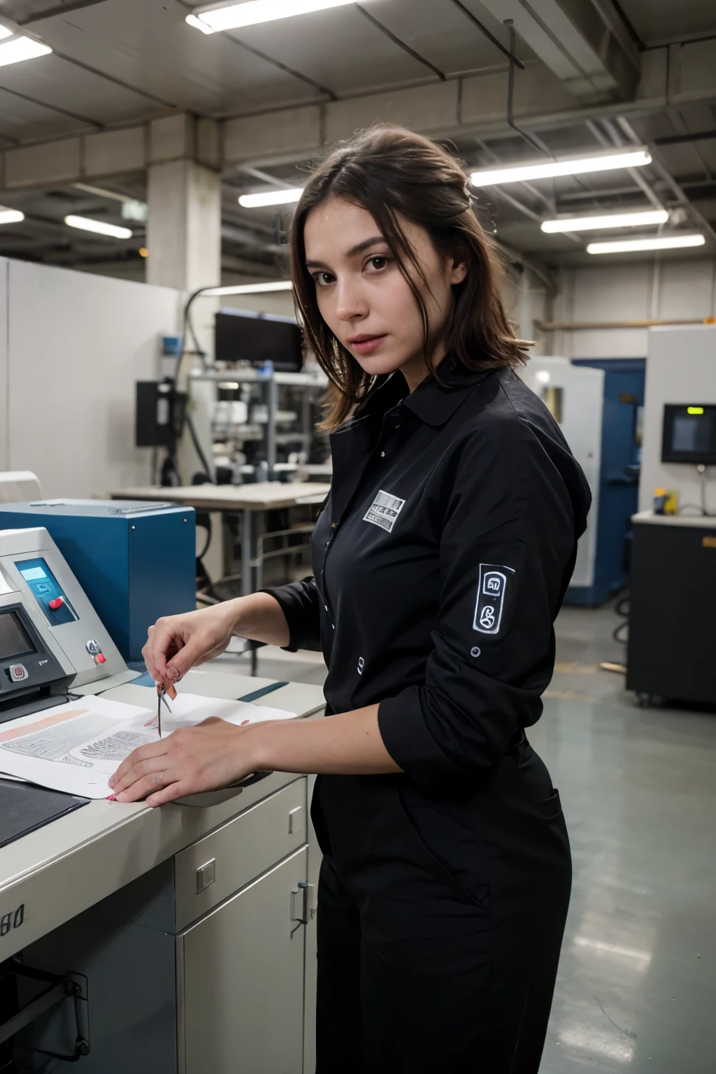 image is ultra-realistic, with precise details and convincing lighting.
The photo should show a laboratory or design studio setting with an enthusiastic scientist or engineer presenting a special printing machine. This machine uses ultraviolet light to dry ink instantly, providing a revolution in printing speed and efficiency.
The scientist or engineer must be positioned next to the machine, with facial expressions that convey excitement and pride in the innovation. They should be pointing towards the UV printing machine, highlighting its importance.
In the surrounding scenery, elements that represent previous printing technology can be included, with conventional inks taking a long time to dry and limiting production. On the other hand, new UV printing technology must be portrayed as modern and innovative, with the ink drying almost instantly under UV light.
The photo should convey a sense of progress and innovation, highlighting how UV printing has transformed the printing industry.