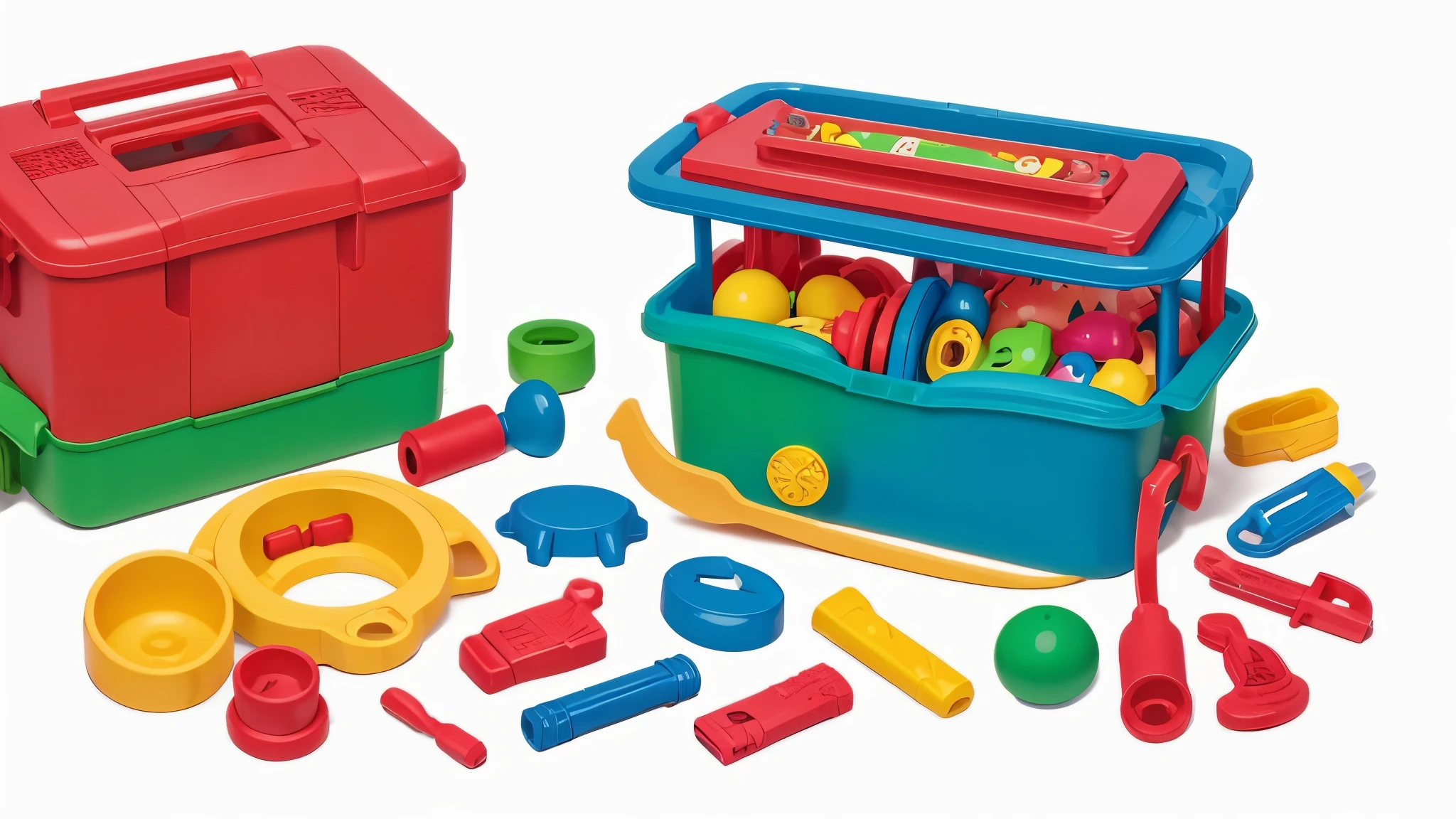children's toys, white background, sharp