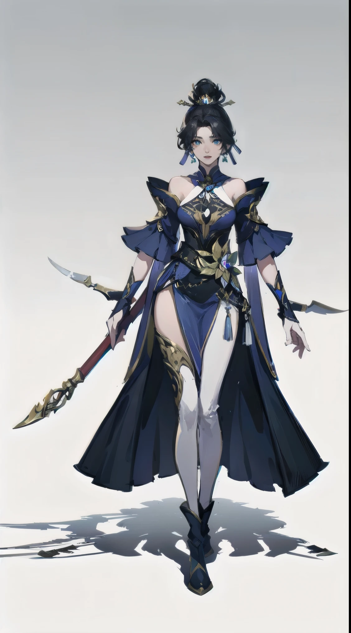 1 female（Pretty Face），Unique，Full body standing，Solitary，Transparent Background，Original character designs from East Asia，Game character costume design，Gorgeous dress，With weapons，High Detail，Color Grade, (glow), ((Dramatic light and shadow)), ((Beautiful and detailed lighting))，Intricate details, lens flare，((White background))，Ultra-high resolution，Clear focus，HD，8K，Clear facial features，Clear the details，beautiful eyes，Pretty Face