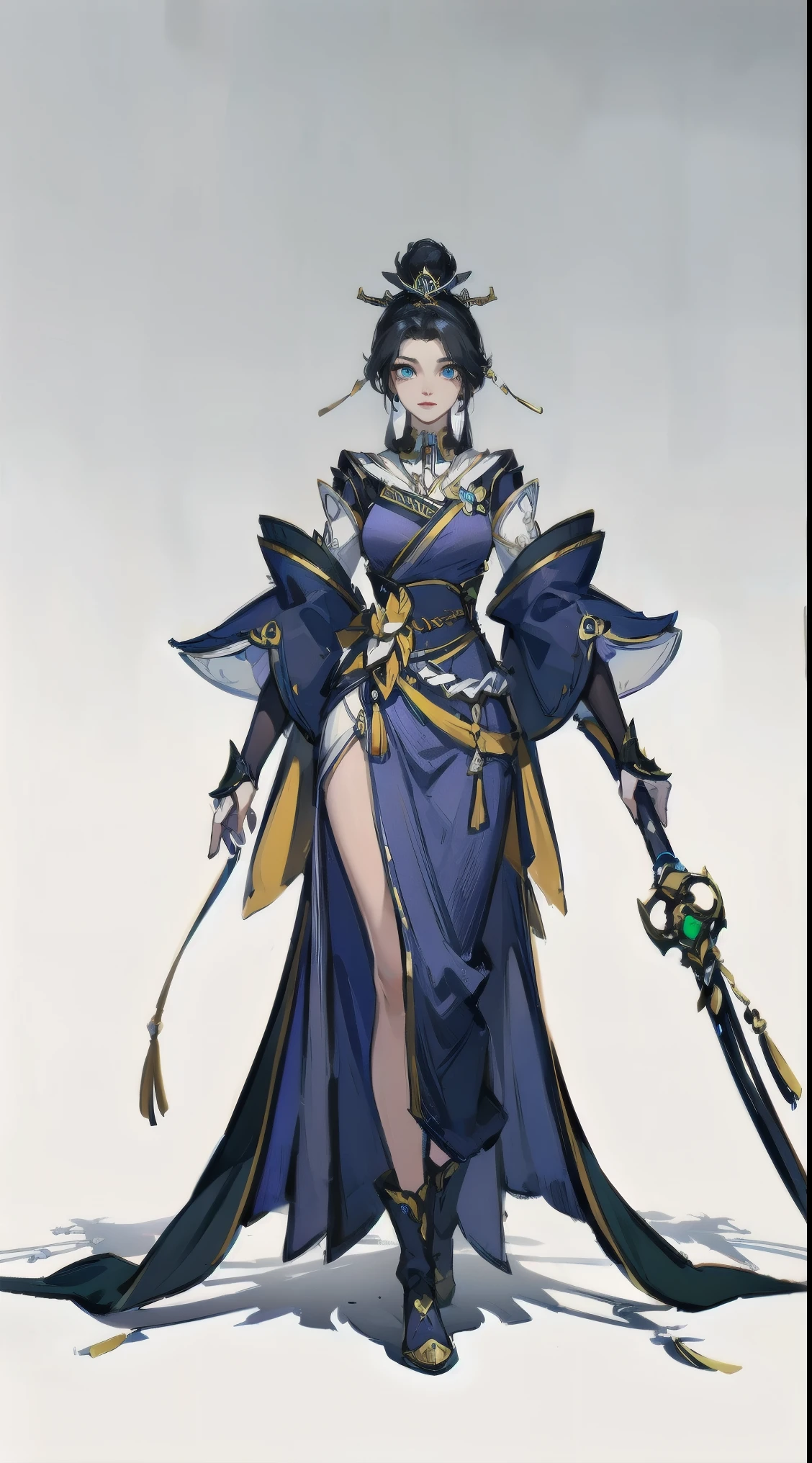 1 female（Pretty Face），Unique，Full body standing，Solitary，Transparent Background，Original character designs from East Asia，Game character costume design，Gorgeous dress，With weapons，High Detail，Color Grade, (glow), ((Dramatic light and shadow)), ((Beautiful and detailed lighting))，Intricate details, lens flare，((White background))，Ultra-high resolution，Clear focus，HD，8K，Clear facial features，Clear the details，beautiful eyes，Pretty Face