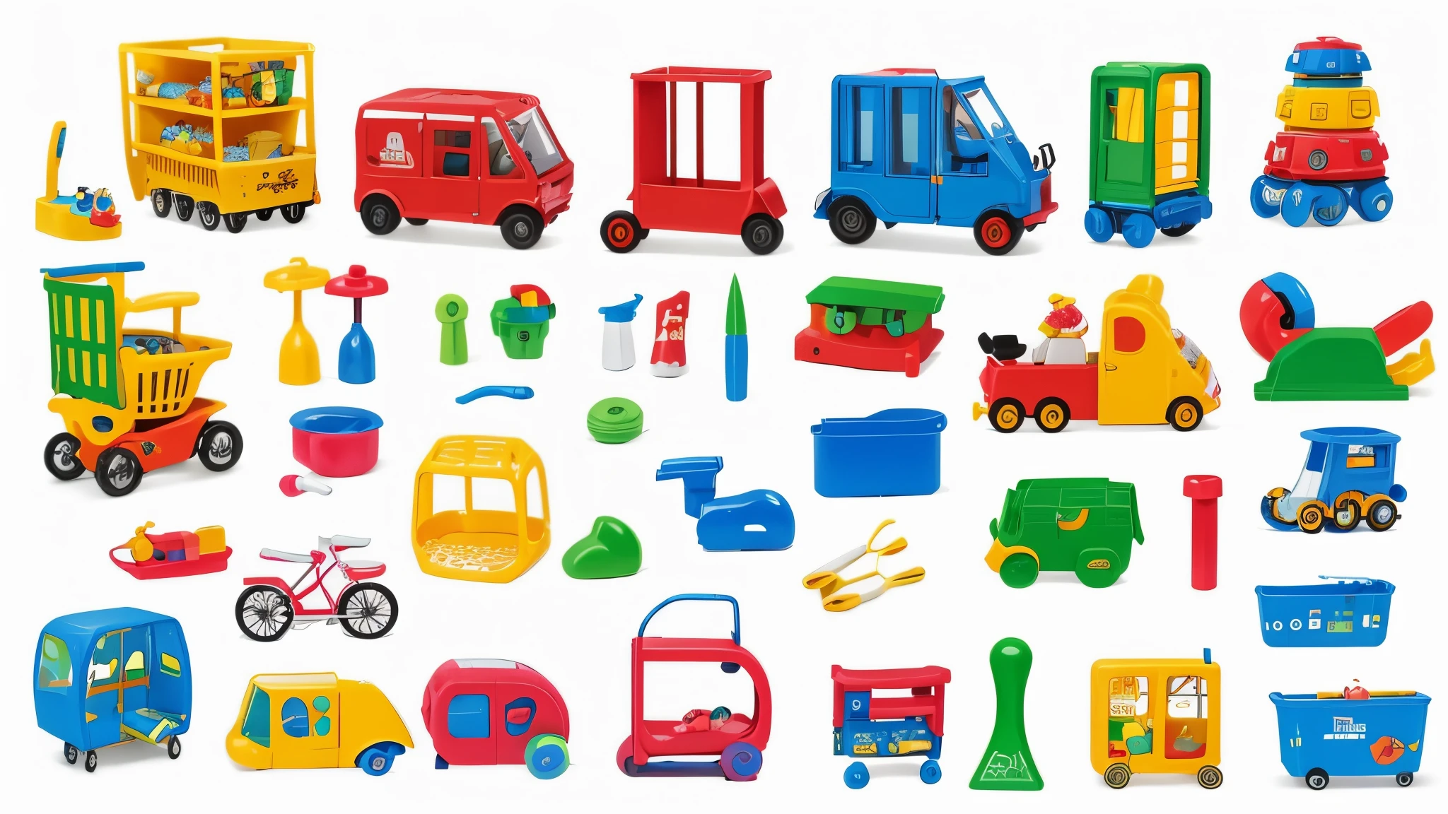 children's toys, white background, sharp