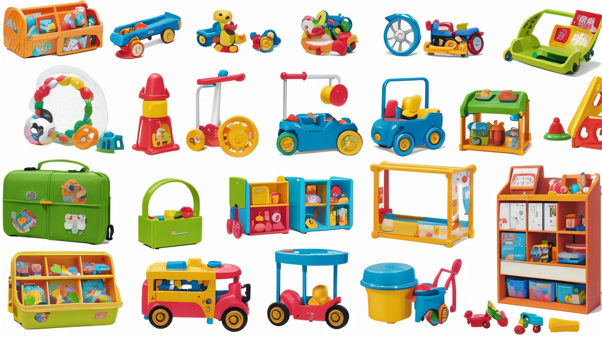 children's toys, white background, sharp