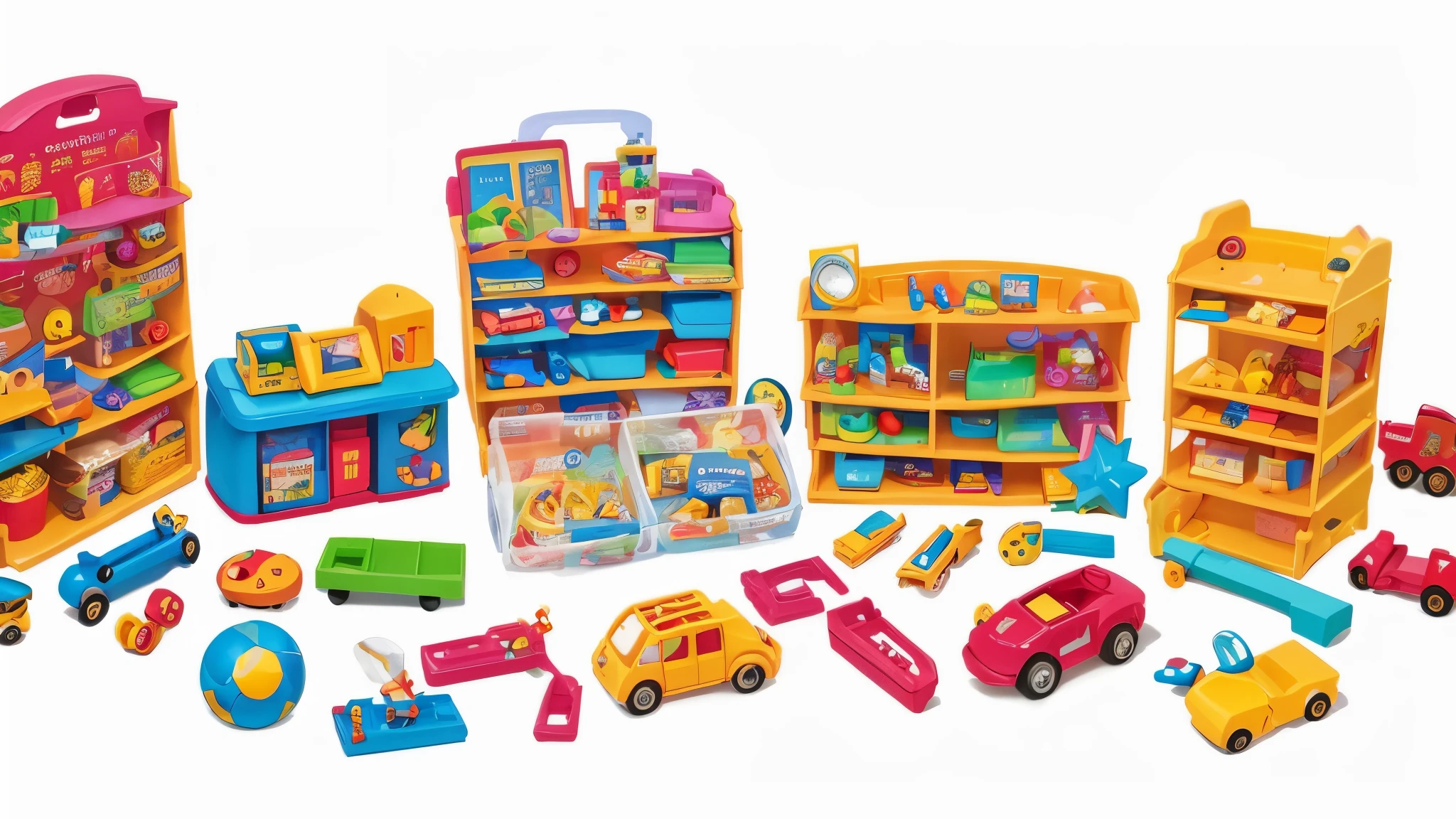 children's toys, white background, sharp