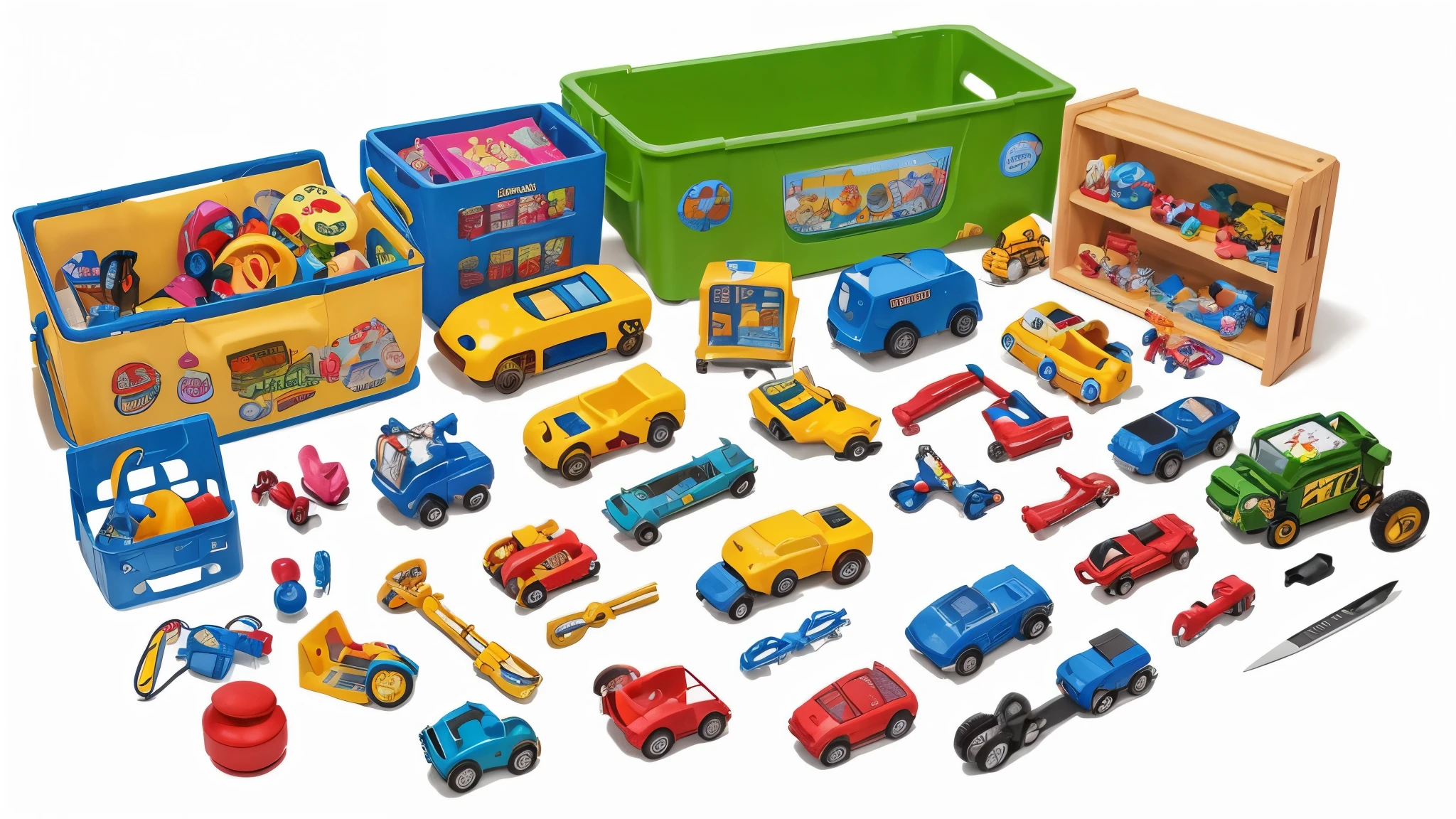 children's toys, white background, sharp