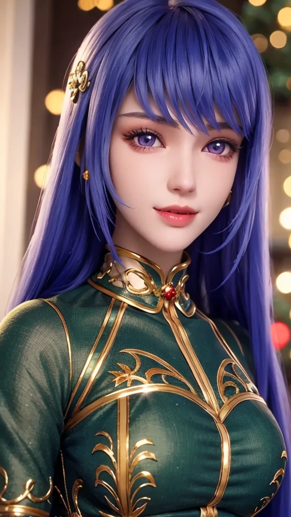girl, full body, beautiful detailed eyes, beautiful detailed lips, extremely detailed eyes and face, long eyelashes, Christmas themed clothes and accessories, cute smile, enjoy the atmosphere