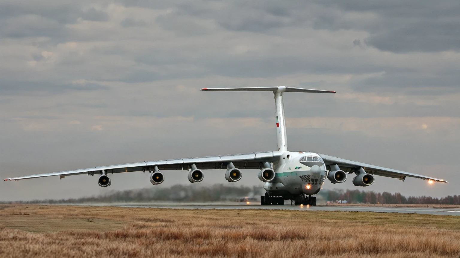 il_76 standing on runway, close up Loaded by giant truck