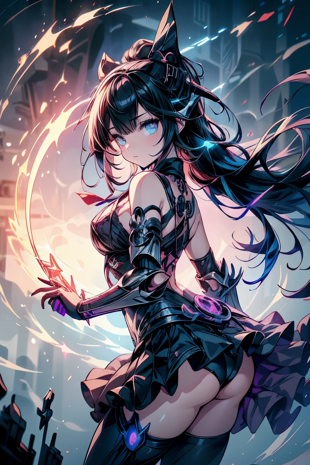 Anime girl with a sickle and a skull in her hands, Holy Cyborg Necromancer Girl, mechanized witch girl, Alchemist Girl, Beautiful Necromancer girl, Beautiful girl necromancer, Shadowverse Style, Anime Monster Girl, Beautiful Necromancer, Gothic Maiden Anime Girl, Necromancer Sorcerer, Villain Anime Girl