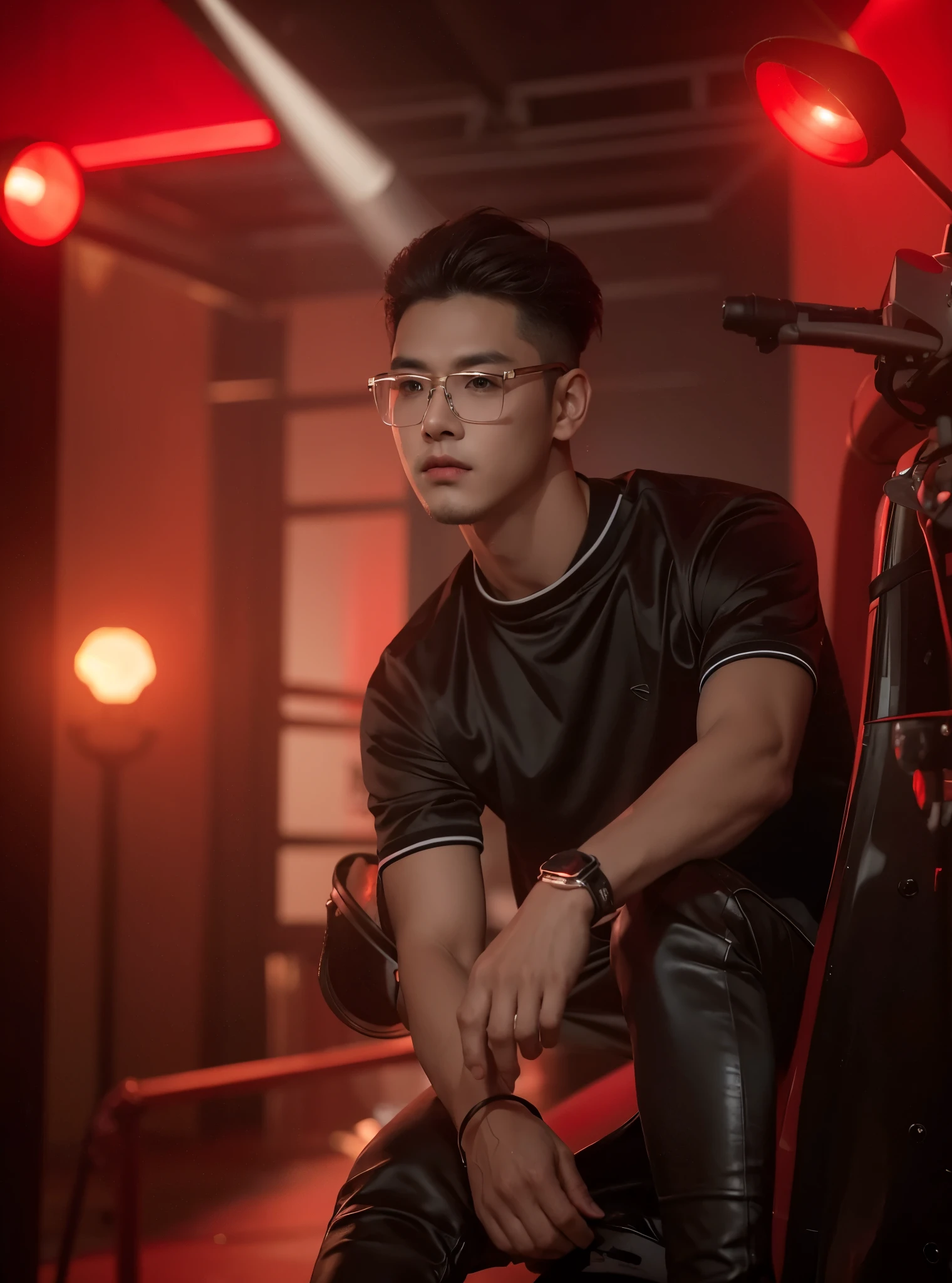 Change background is red light and black color jacket shirt and hair styles and day click photo handsome boy cute boy realistic face hd photo ultra high quality 4k photo