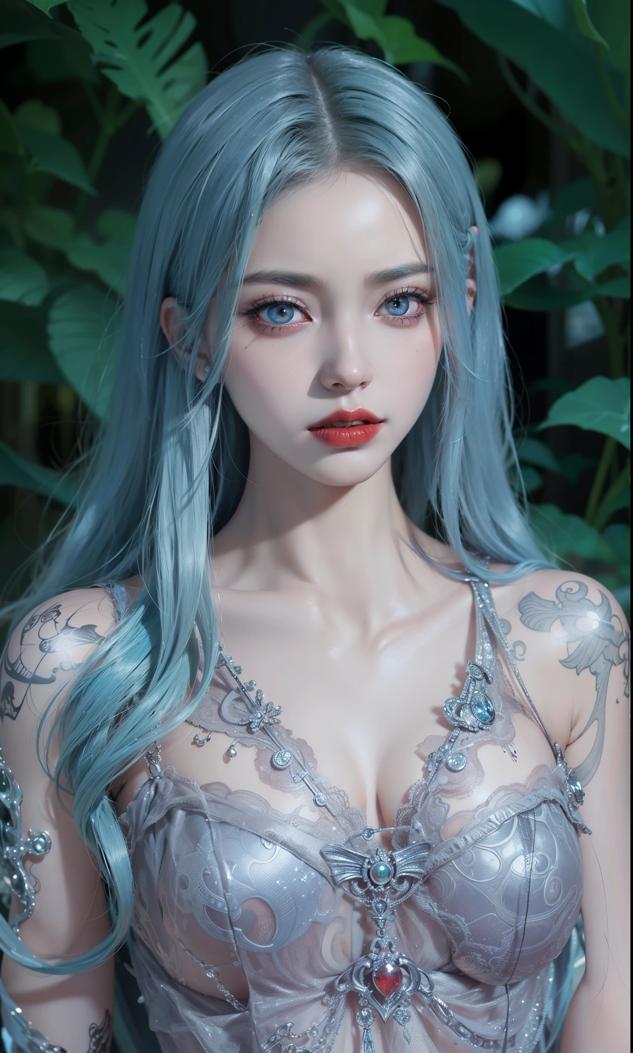 Detailed image quality，Witch Pandora，wing, Succubus Theme，堕落Angel，Excellent，scary，Secret Terror，Tentacles，With eyes，Uncanny Valley Effect，Beast Blood Moon，skeleton，vampire，Hellfire，Dark Queen，Angel，magician magic witch，16岁Angel，Eyes are blue(Pupils as deep as the starry sky)，Gorgeous tattoo designs all over the body，Surreal photos(8K picture quality，Rich in details)，Dark eyeshadow，Sexy thick lips(Red lipstick)，Tattoo designs on body，Dark Queen，Cleopatra，Wearing luxurious gold jewelry，Lace Print