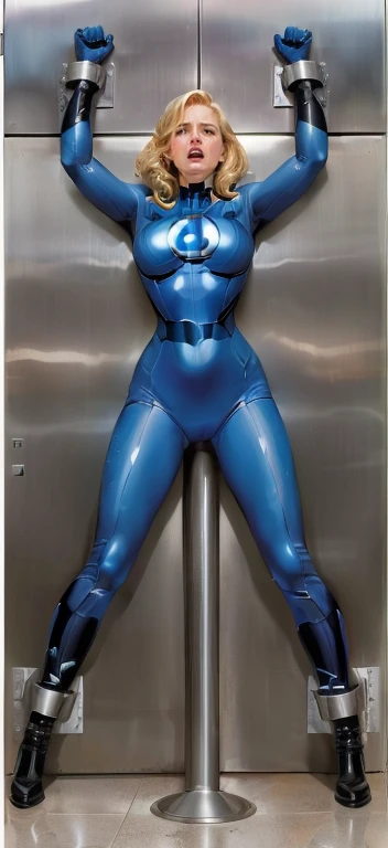 Sue Storm, Invisible Woman, big hole on crotch, crying, 4k detailed face