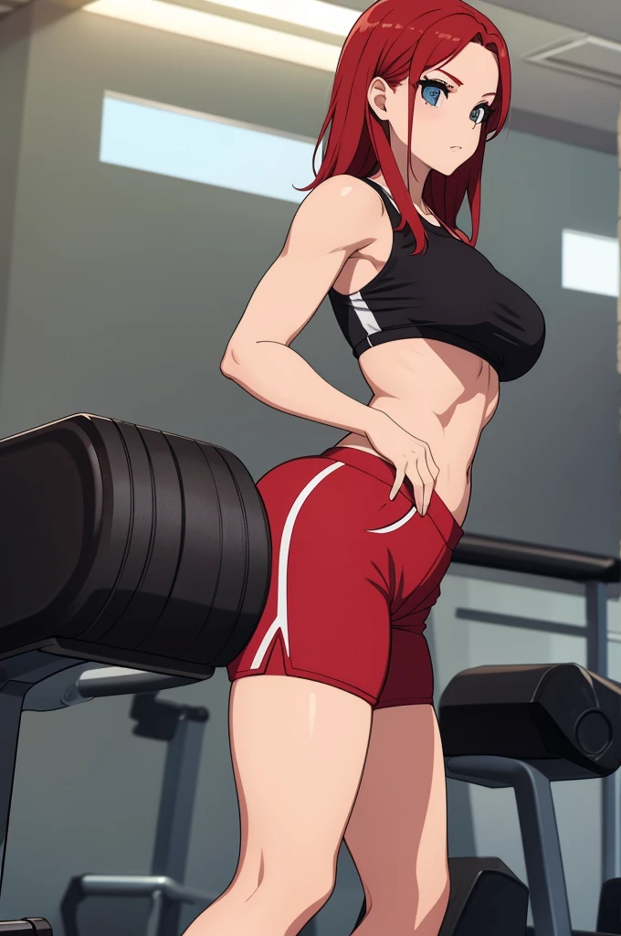 make redhaired girl in too tight shorts she's work out at the gym