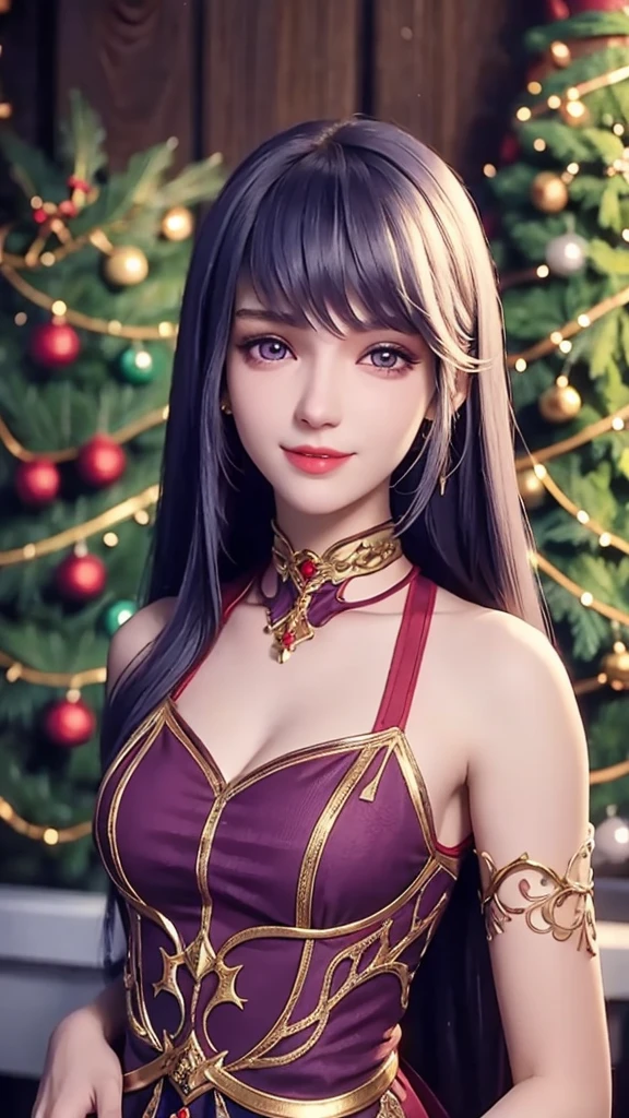girl, full body, hands on waist, beautiful detailed eyes, beautiful detailed lips, extremely detailed eyes and face, long eyelashes, Christmas themed clothes and accessories, cute smile, enjoy the atmosphere