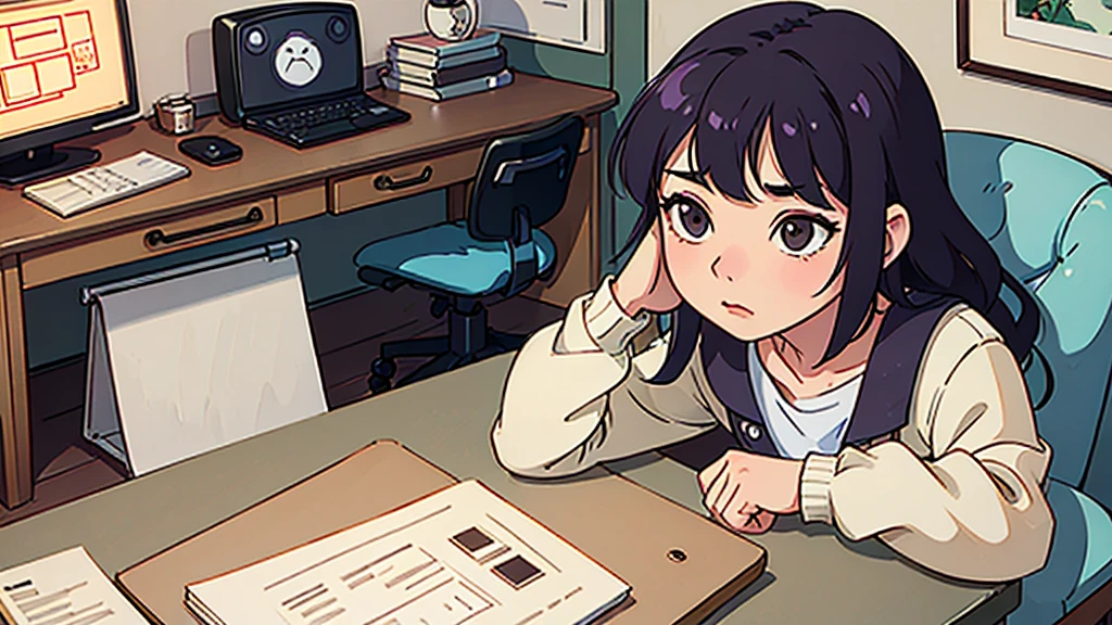 anime girl sitting at a desk with a cat and a laptop, lofi girl, lofi artstyle, lofi art, lofi girl aesthetic, style in ghibli anime style, style in ghibli anime, ghibli studio anime style, lofi, lofi feel, in style of atey ghailan, lofi colors, lofi portrait, studio ghibli filter