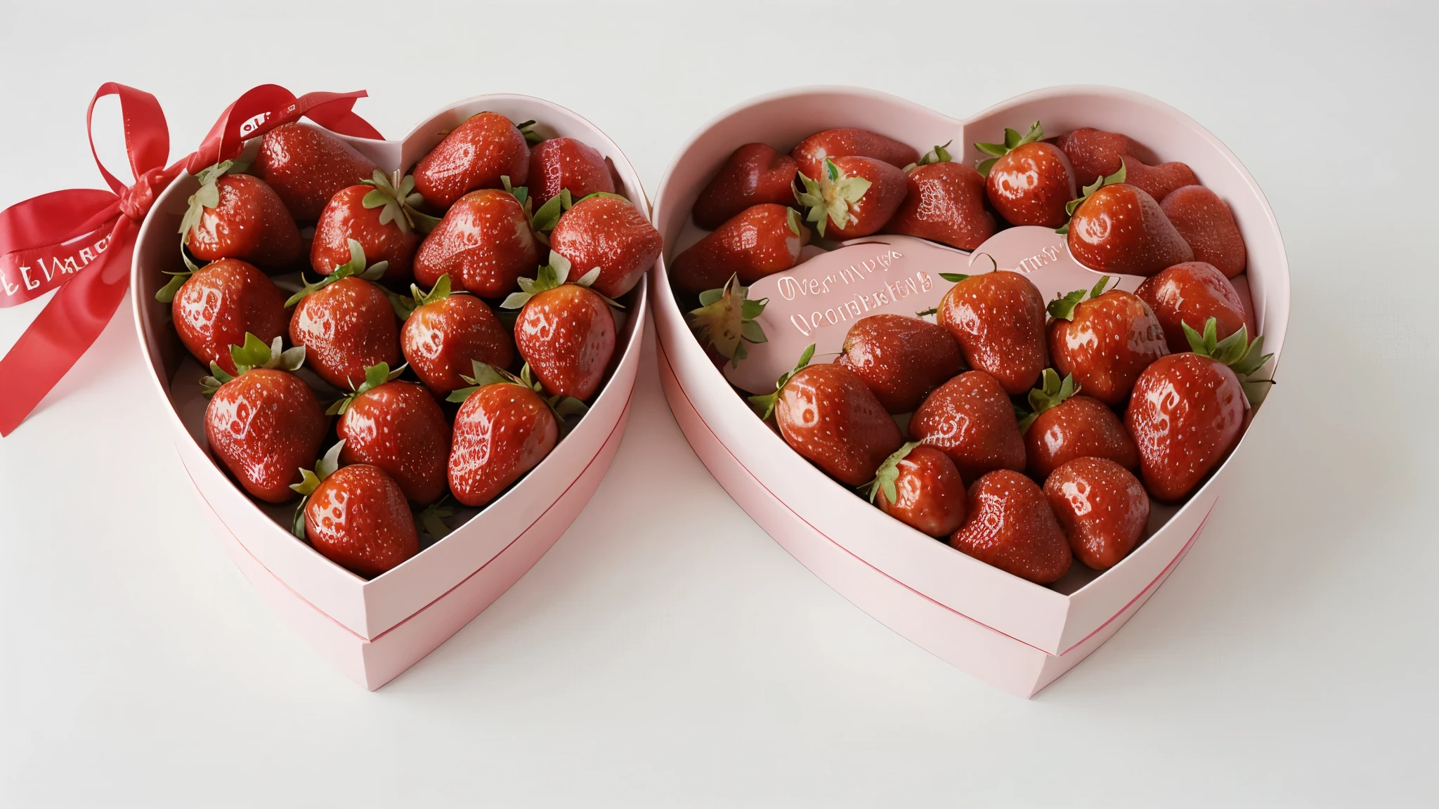 set of Delicious strawberries in a heart shaped box ,delicious, White background, sharp