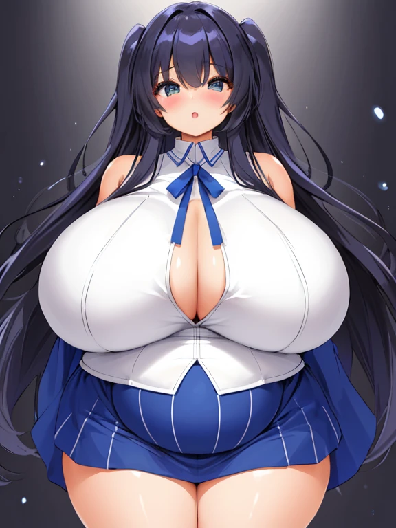 A Extremely Beautiful and Attractive Girl, with (Unreasonably Huge Tits, Excessively Overinflated , Unrealistically Giant Breasts), (Overwhelmingly Thick Thighs), and an (Extremely Overly Plump Figure). (She is TOO Overly Plump),